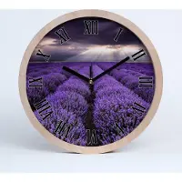 Tulup Holzuhr 25fi cm wanduhr - schwarze Spitzen - Lavendelfeld