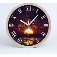 Tulup Holzuhr 25fi cm wanduhr - weiße Spitzen - Sonnenuntergang