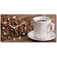 Tulup Wanduhr aus Glas – 60x30 cm - Glasbild - Glasuhr - Gehärtetes Glas - weisse-zeiger - Tasse Kaffee