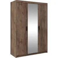 Masseno Drehtürenschrank ELENORA 133 cm Kleiderschrank Schlafzimmer Schrank 3-türig mit Spiegel Braun