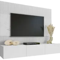 Mirjan 24 Wohnwand Deromi III, Wohnzimmer Möbel Set, Griffloses Öffnungssystem push to open, 2er-Set (Farbe: Weiß / Weiß + Weiß Marmor)