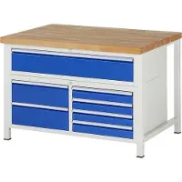 RAU Werkbank mit 7 Schubladen - Teilauszug - 90:4 / 180:3 - 840 x 1.250 x 900 mm (HxBxT) - Traglast 1.250 kg - Buche