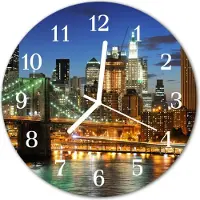 Tulup Glasuhr Wanduhr Küchenuhr Echt-Glas 30fi cm Skyline mehrfarbig