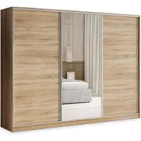Masseno Schiebetürenschrank TARI 235/205/58 cm Kleiderschrank mit 4 Schubladen Schlafzimmer Schrank 3-türig mit Spiegel Sonoma Eiche