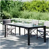 Markenlos Gartentisch Schwarz 190x90x75cm mit gehärtetem Glas und Polyrattan, Tisch für Balkon, Picknick, Hinterhof und Terrasse