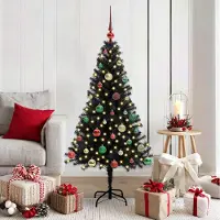 vidaXL "Schlussverkauf" Weihnachtsbaum(1 pc) - Kunstbaum/Tannenbaum - mit 150 LEDs mit Ständer Schwarz 150 cm PVC C7693