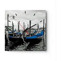 ARTTOR Wanduhr - Quadrat - Glasuhr - Venedig Gondel Leuchtturm - 30x30cm - Schleichendes Uhrwerk - Lautlos - zum Aufhängen bereit - Dekoration Modern - Wanddekoration aus Glas - C3AC30x30-0446
