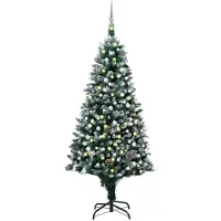 vidaXL Möbel Künstlicher Weihnachtsbaum mit Beleuchtung Kugeln Zapfen 210 cm - Weihnachtsgirlanden 3077704