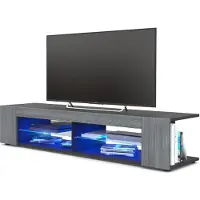 Vladon Lowboard Movie, TV-Kommode mit 4 offenen Fächern und Zierleisten, Schwarz matt/Avola-Anthrazit, inkl. LED-Beleuchtung blau (134 x 29 x 39 cm)