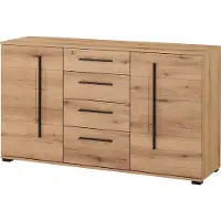 Lomadox Wohnwand mit Vitrine & Kommode in Eiche mit LED Beleuchtung, 2 teilig COLORADO-61