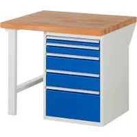 RAU Werkbank mit 5 Schubladen - Teilauszug - 60:1 / 90:1 / 150:2 / 270:1 - 890 x 1.000 x 900 mm (HxBxT) - Traglast 1.000 kg - Buche