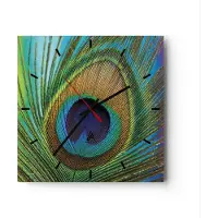 ARTTOR Wanduhr - Quadrat - Glasuhr - Pfauen Federn Regenbogen - 30x30cm - Schleichendes Uhrwerk - Lautlos - zum Aufhängen bereit - Dekoration Modern - Wanddekoration aus Glas - C3AC30x30-4385