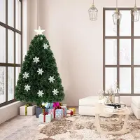Goplus 120 cm Künstlicher Weihnachtsbaum mit Glasfaser Grüner Tanne Christbaum mit Sternspitze Weihnachtsdeko mit Ständer