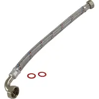 Agora -Tec Edelstahl Panzerschlauch 500mm / 2 x 1 Zoll IG (30,3 mm) gerade/90 Grad mit Überwurfmutter und 2 Flachdichtung