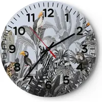 ARTTOR Wanduhr - Rund - Glasuhr - Dschungel Tiere Tukane - 30x30cm - Schleichendes Uhrwerk - Lautlos - zum Aufhängen bereit - Dekoration Modern - Wanddekoration aus Glas - C4AR30x30-4662