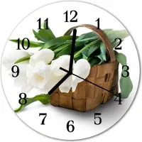 Tulup Glasuhr Wanduhr Küchenuhr Echt-Glas 30fi cm Korb Tulpen braun