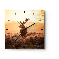 ARTTOR Wanduhr - Quadrat - Glasuhr - Hirsch Natur Feld - 40x40cm - Schleichendes Uhrwerk - Lautlos - zum Aufhängen bereit - Dekoration Modern - Wanddekoration aus Glas - C3AC40x40-3632