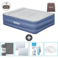 OEM Doppelbett - 2 Personen - 152 x 203 x 61 cm - Grau/Blau - Mit Pumpe - Bettwäsche - Kissen - Kissenbezug und Reparaturset