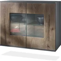 Vladon Kommode Grömitz V3, Moderner Küchenschrank mit 2 großen Glastüren Anthrazit matt / Eiche Ribbeck (92,5 x 73.5 x 35)