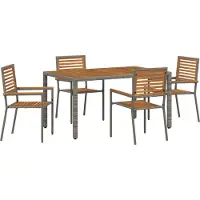 vidaXL Möbel 5-teiliges Garten-Essset Grau Poly Rattan Akazie, Stapelbare Gartenstühle mit Kissen 2 Stück Grau Poly Rattan - Gartenstühle 3365439