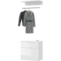 Inn.Furn Garderobe Set 3-teilig "SystemX" weiß Hochglanz Kommode und Kleiderstange 61 cm