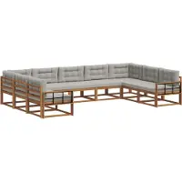 vidaXL Outdoor-Sofagarnitur mit Kissen 9 pcs Natürlich und Hellgrau