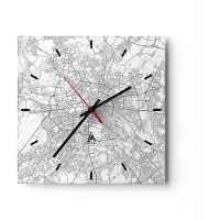 ARTTOR Wanduhr - Quadrat - Glasuhr - Stadt Karte Berlin - 30x30cm - Schleichendes Uhrwerk - Lautlos - zum Aufhängen bereit - Dekoration Modern - Wanddekoration aus Glas - C3AC30x30-4681