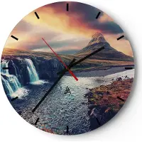 ARTTOR Wanduhr - Rund - Glasuhr - Wasserfall Himmel Berg - 30x30cm - Schleichendes Uhrwerk - Lautlos - zum Aufhängen bereit - Dekoration Modern - Wanddekoration aus Glas - C3AR30x30-5111