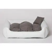 Mayaadi Home Hundebett Gestepptes Kunstleder Weiss Gr. XXXL - 130x110 cm Hundekissen Hundesofa Hundekorb Katzenkorb Bett Katzenbett