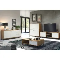 Lomadox Wohnwand modernes Design TORINO-19 in Artisan Eiche Nb. mit weiß matt, B/H/T: ca. 321/136/40 cm