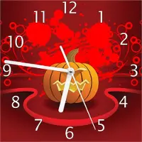 Wallario Design Wanduhr Geschnitzter Halloween-Kürbis im Comic Stil aus Echtglas, Größe 20 x 20 cm