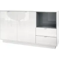 Vladon Sideboard Kommode Metro, Germany, Korpus in Weiß Hochglanz / Fronten in Weiß Hochglanz mit Einsatz in Grau Hochglanz