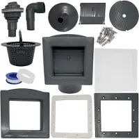 Haf Einbauskimmer Komplett Set Grau für Stahlwandbecken | Pool Skimmer Set aus ABS inkl. Einlaufdüse, Schlauchanschluss 32mm & 38mm + Zubehör