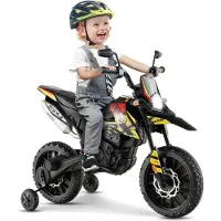 Goplus 12V Aprilia Elektro Motorrad, Kindermotorrad mit 2 Stützrädern, Scheinwerfer, Musik, Kinderfahrzeug mit Doppelmotoren & Stoßdämpfer, für Kinder von 3-8 Jahren (Gelb)