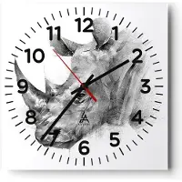 ARTTOR Wanduhr - Quadrat - Glasuhr - Nashorn Porträt Grafik - 30x30cm - Schleichendes Uhrwerk - Lautlos - zum Aufhängen bereit - Dekoration Modern - Wanddekoration aus Glas - C4AC30x30-4378