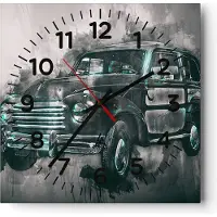 ARTTOR Wanduhr - Quadrat - Glasuhr - Auto Retro - 30x30cm - Schleichendes Uhrwerk - Lautlos - zum Aufhängen bereit - Dekoration Modern - Wanddekoration aus Glas - C4AC30x30-3834