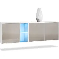 Vladon Kommode Cuba, Germany, Weiß matt/Sandgrau Hochglanz inkl. LED - Modernes Sideboard für Ihr Wohnbereich - (BxHxT) 182x53x35 cm