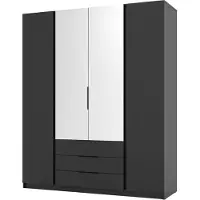 Masseno Drehtürenschrank CAGLIARI 200/239/61,9 cm 4-türig Schlafzimmer Schrank Kleiderschrank mit Spiegel Schwarz