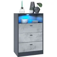 Vladon Kommode Pino V2, Germany, Anrichte mit 3 Schubladen & 1 offenem Fach, Anthrazit matt/Beton Oxid Optik mit LED RGB (56 x 86,5 x 36 cm)