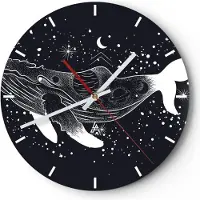 ARTTOR Wanduhr - Rund - Glasuhr - Wal Schwarzweiß Grafik - 30x30cm - Schleichendes Uhrwerk - Lautlos - zum Aufhängen bereit - Dekoration Modern - Wanddekoration aus Glas - C3AR30x30-4870