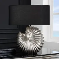 Invicta riess-ambiente Design Tischlampe SHELL 60cm silber schwarz Metall Stoffschirm maritim Tischleuchte Lampe Leuchte Nachttischleuchte Nachttischlampe