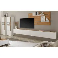 Furn.Design Wohnwand "Center" in weiß und Wotan Eiche 440 cm, Set mit großem TV Lowboard