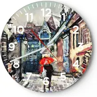 ARTTOR Wanduhr - Rund - Glasuhr - Stadt Straße Haus - 40x40cm - Schleichendes Uhrwerk - Lautlos - zum Aufhängen bereit - Dekoration Modern - Wanddekoration aus Glas - C4AR40x40-3940