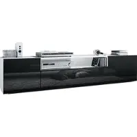 Vladon Lowboard Mogan, TV-Kommode mit 2 Türen, 1 Klappe und 1 offenes Fach, Weiß matt/Schwarz Hochglanz (181 x 39 x 35 cm)