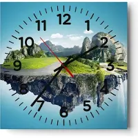 ARTTOR Wanduhr - Quadrat - Glasuhr - Levitation Berg Wasserfall Himmel - 30x30cm - Schleichendes Uhrwerk - Lautlos - zum Aufhängen bereit - Dekoration Modern - Wanddekoration aus Glas - C4AC30x30-2918