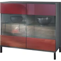Vladon Kommode Bari V3, Moderner Küchenschrank mit 2 großen Glastüren inkl. RGB Beleuchtung Anthrazit matt / Bordeaux Hochglanz (92,5 x 83.5 x 35)