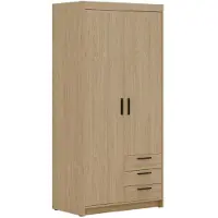 Beautysofa Drehtürenschrank ELENA 2D Eiche geölt mit schwarze Griffe - Kleiderschrank 90 cm mit 3 Schubladen und glatten 2 Türen