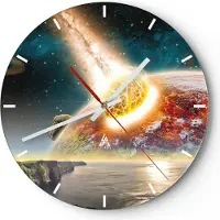 ARTTOR Wanduhr - Rund - Glasuhr - Raum Erde Planet Komet - 40x40cm - Schleichendes Uhrwerk - Lautlos - zum Aufhängen bereit - Dekoration Modern - Wanddekoration aus Glas - C3AR40x40-2318