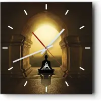 ARTTOR Wanduhr - Quadrat - Glasuhr - Meditation Tempel Schatten - 30x30cm - Schleichendes Uhrwerk - Lautlos - zum Aufhängen bereit - Dekoration Modern - Wanddekoration aus Glas - C3AC30x30-4474