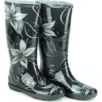 Demar Damen Mädchen Gummistiefel Regenstiefel Langschaft Gartenschuhe Wasserdicht Mit Blumen-Motiv 41